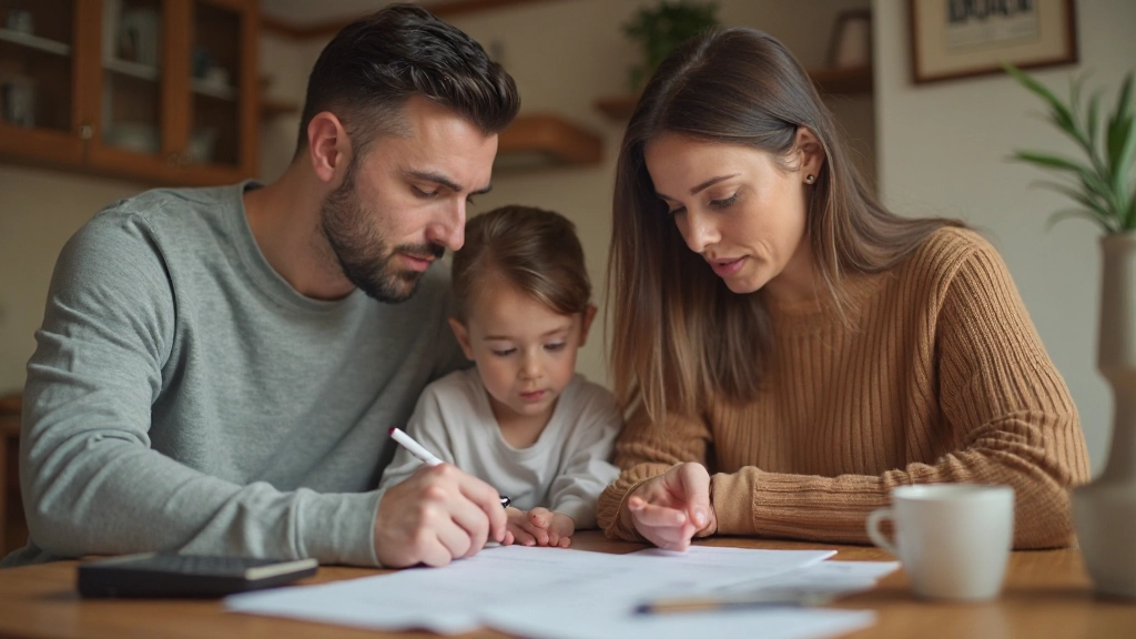 Семейная встреча для планирования расходов за столом с документами и калькулятором