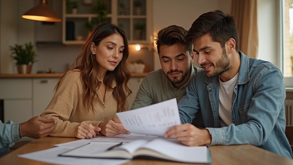 Семейное совещание по планированию месячного бюджета за столом