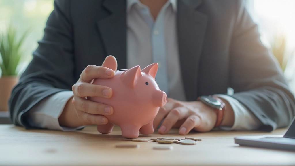 Профессиональное фото: копилка и монеты на столе, символизирующие сбережения