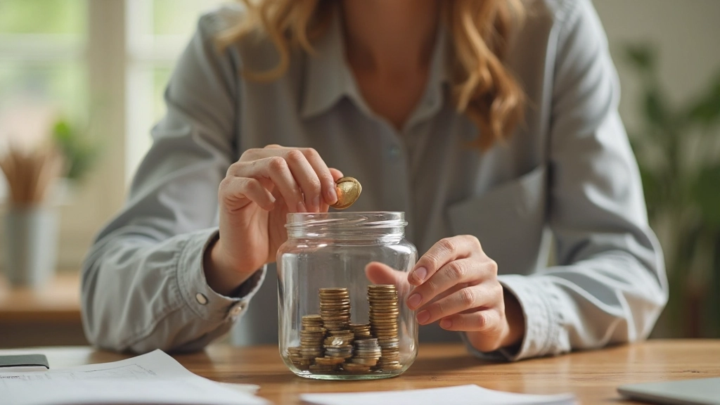 Копилка и растущий график сбережений на столе рядом с планировочными документами