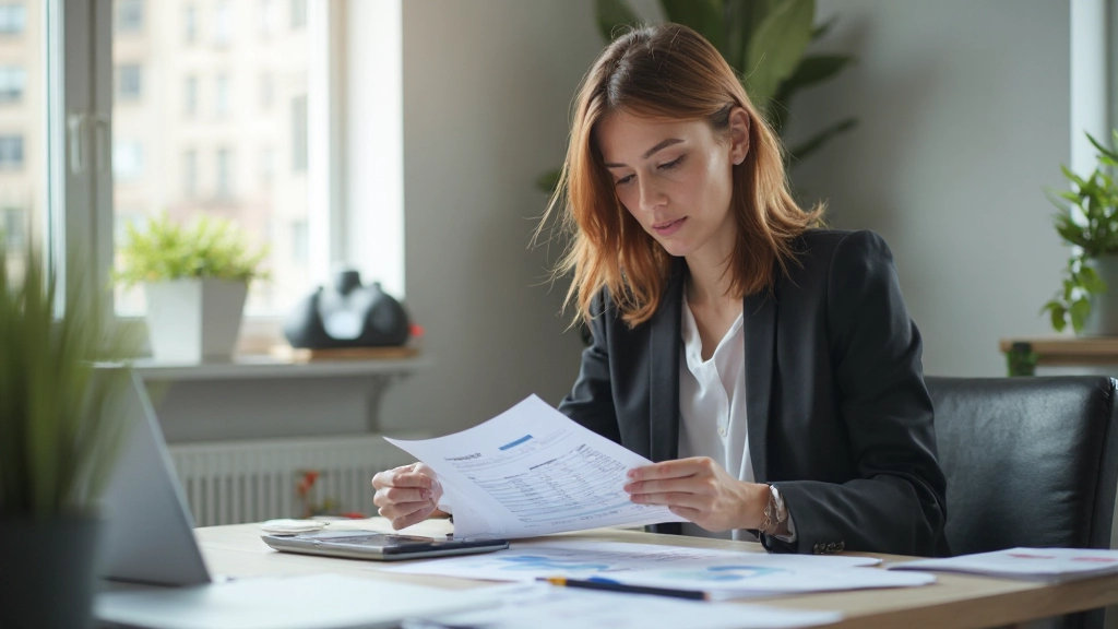 Профессиональное фото рабочего стола с финансовыми документами, калькулятором и ручкой