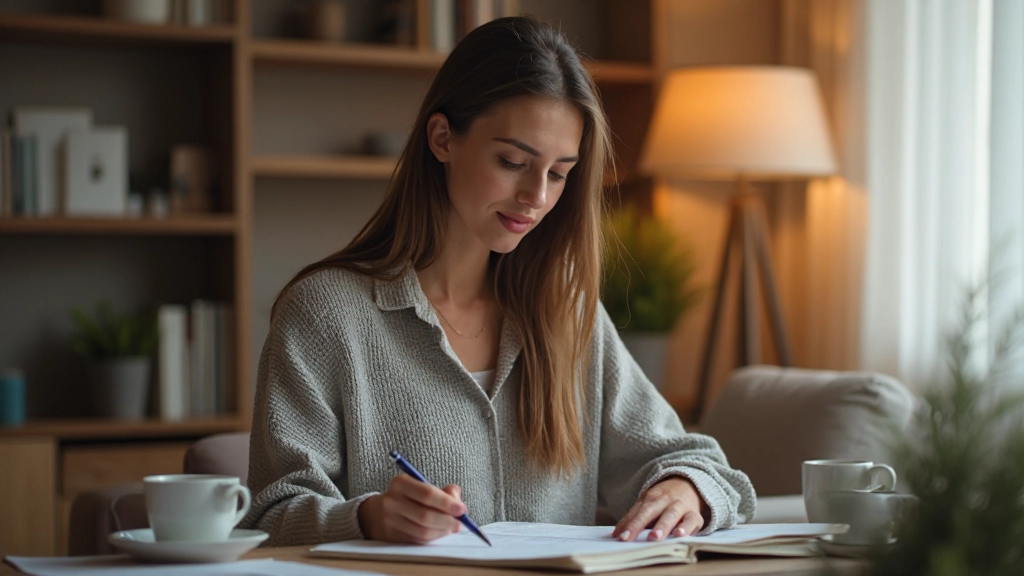 Процесс планирования месячного бюджета с письменными заметками и калькулятором